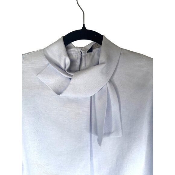 2/$30 Zara Basic Blue Blouse XS Long Sleeve Button Cuff Bow Tie Neck - Picture 10 of 14